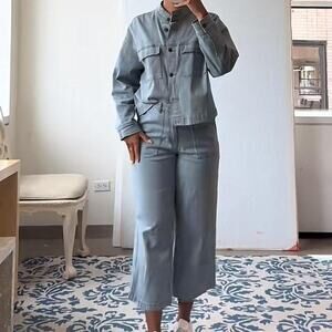 A grey soft denim outfit